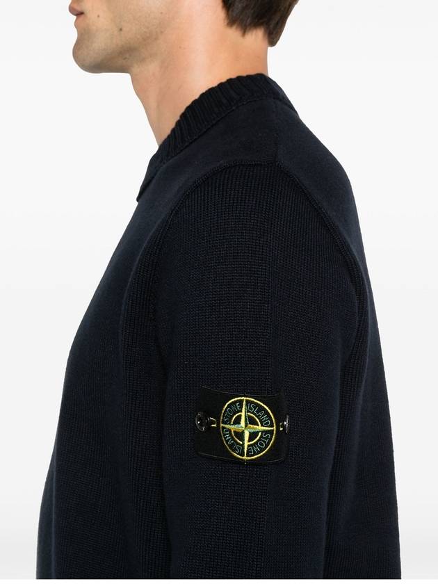 Round Neck Wappen Organic Knit Top Navy - STONE ISLAND - BALAAN 6