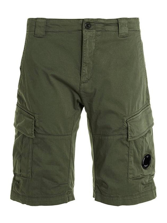 Men's Stretch Satin Lens Cargo Shorts Green - CP COMPANY - BALAAN.