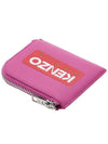 Logo Zipper Calf Leather Card Wallet Pink - KENZO - BALAAN 5