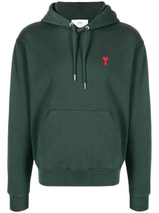 Men s Small Heart Embroidered Hoodie Green - AMI - BALAAN 1