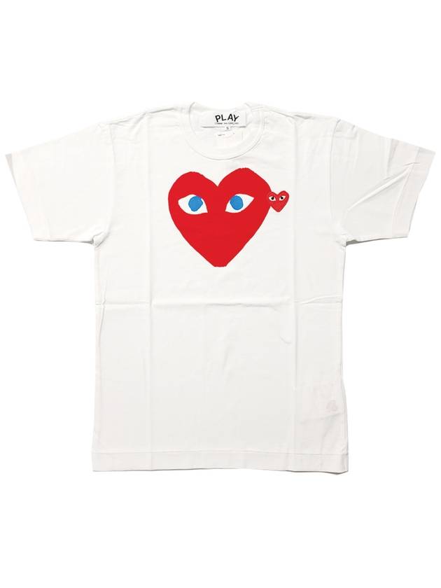 Play Men's Double Blue Eyes Heart Red Wappen Short Sleeve T-Shirt White - COMME DES GARCONS - BALAAN 2