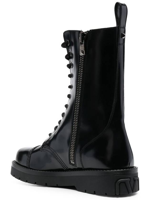 Camden Brushed Leather Worker Boots Black - VALENTINO - BALAAN 3