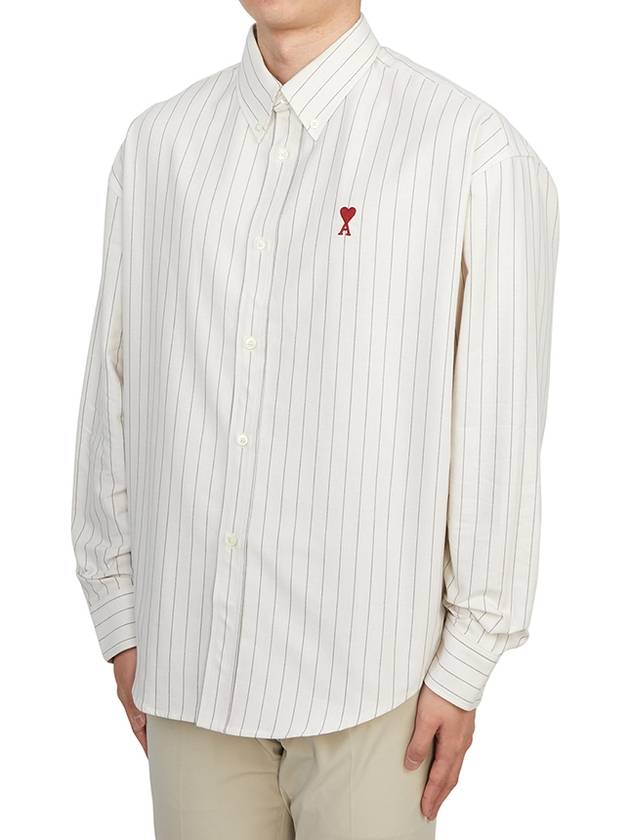 De Coeur Small Heart Logo Striped Long Sleeve Shirt Cream - AMI - BALAAN 3