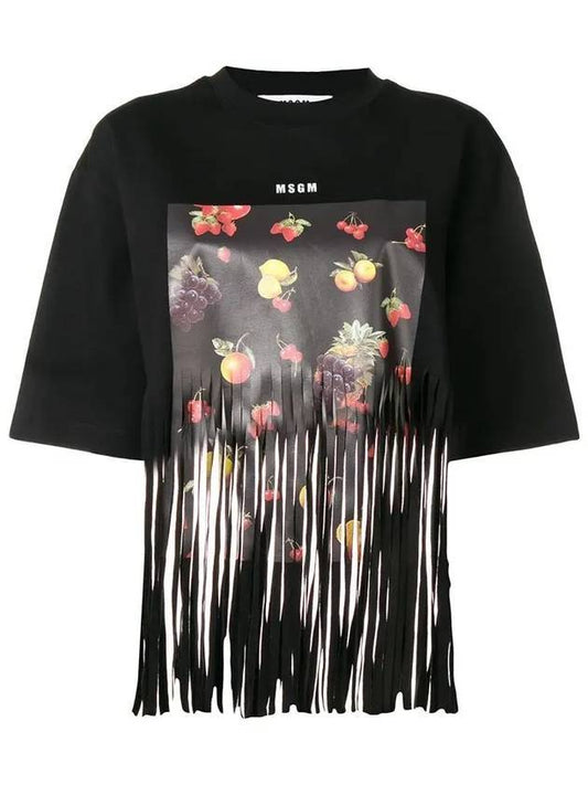 Women's Fringe Fruit Print Short Sleeve T-Shirt Black - MSGM - BALAAN.