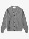 Small Heart Logo Wool Merino Cardigan Grey - AMI - BALAAN 2