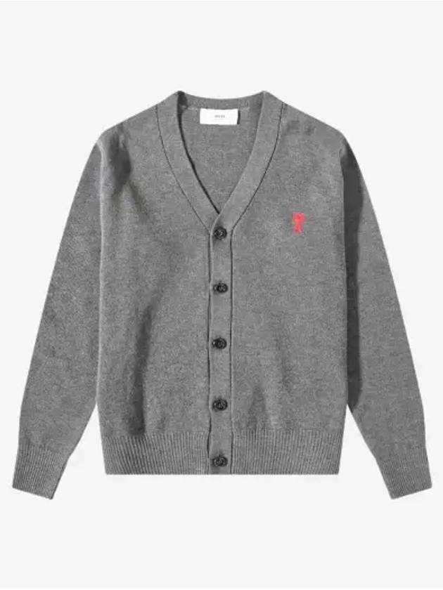 Small Heart Logo Wool Merino Cardigan Grey - AMI - BALAAN 3