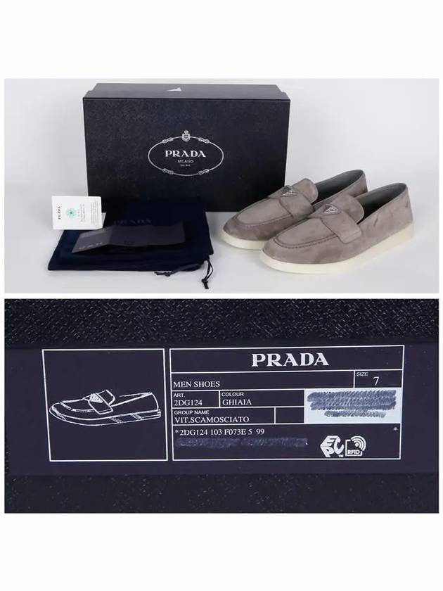 Triangle Logo Suede Loafers Grey - PRADA - BALAAN 6