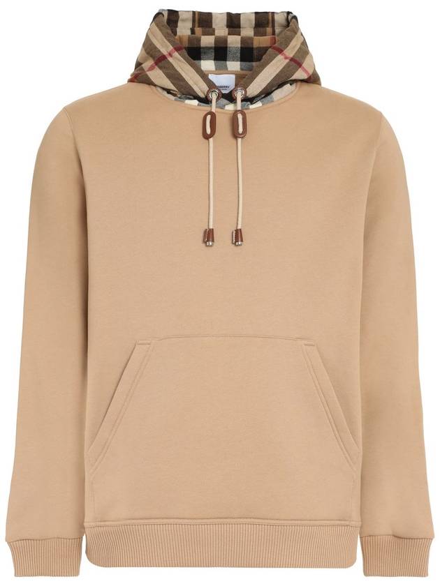 Check Cotton Blend Hoodie Camel Beige - BURBERRY - BALAAN 2