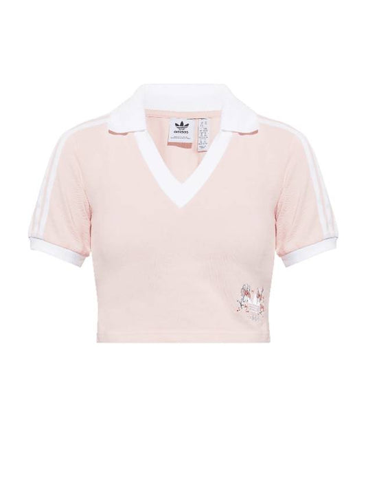 Women's Cropped Cotton PK Shirt Icy Pink - ADIDAS - BALAAN 1