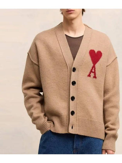 De Coeur Logo Wool Cardigan Camel - AMI - BALAAN 2