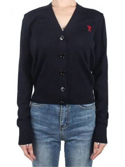 Heart Logo Wool Cardigan Navy - AMI - BALAAN 2