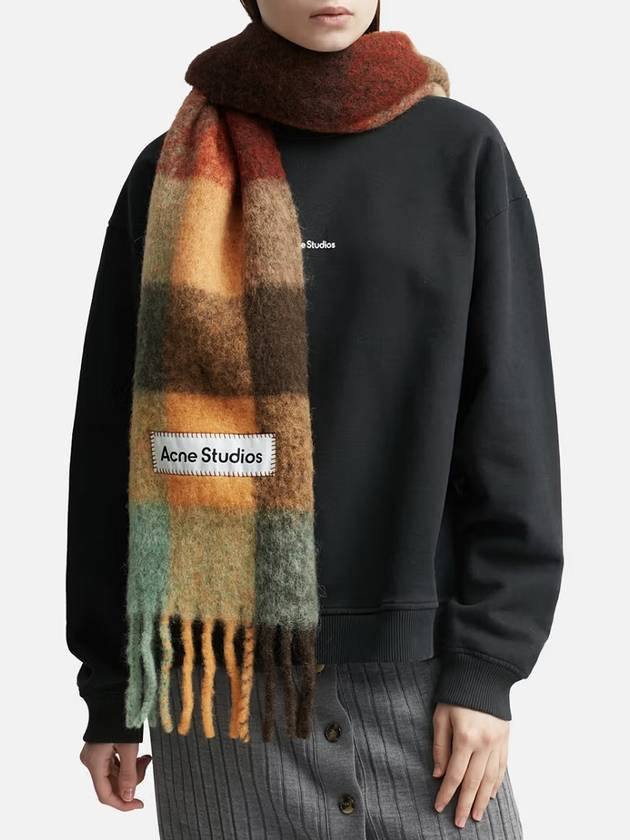 Check Mohair Muffler Chestnut Brown Yellow Green - ACNE STUDIOS - BALAAN 4