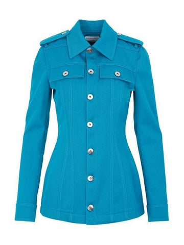 Women's Single Breasted Slim Jacket Blue - BOTTEGA VENETA - BALAAN 1