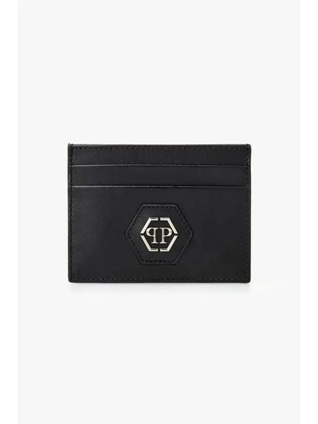 Men s Hexagon Patch Leather Card Holder Black - PHILIPP PLEIN - BALAAN 1