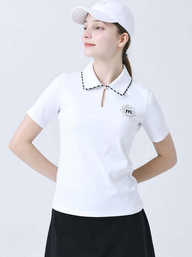 Lace Collar Decoration Functional Span Rib Keyhole Neck White Short Sleeve T-Shirt DO3232TS18-1 - DOYOUKNOWMC GOLF WEAR - BALAAN 3