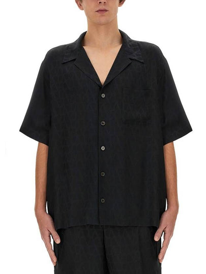 Patterned Silk Bowling Short Sleeve Shirt Black - VALENTINO - BALAAN 2