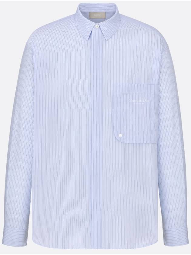 Couture Embroidery Striped Cotton Poplin Long Sleeves Shirt Light Blue - DIOR - BALAAN 2