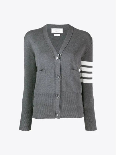 Cotton 4-Bar Milano Classic V-Neck Cardigan Medium Grey - THOM BROWNE - BALAAN 2