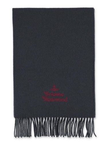 Logo Wool Fringe Muffler Grey - VIVIENNE WESTWOOD - BALAAN 1