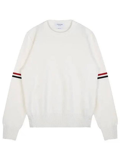 Men's Milan Stitch Armband Crew Neck Knit Top White - THOM BROWNE - BALAAN 2