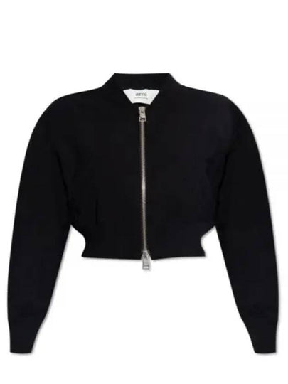 Band Collar Crop Bomber Jacket Black - AMI - BALAAN 2