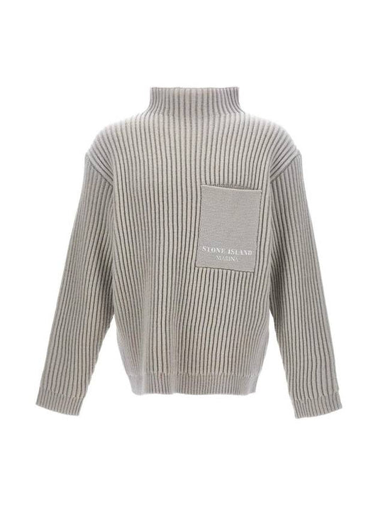 Marina Full Ribbed Pure Wool Mock Turtleneck Plaster Beige - STONE ISLAND - BALAAN 1