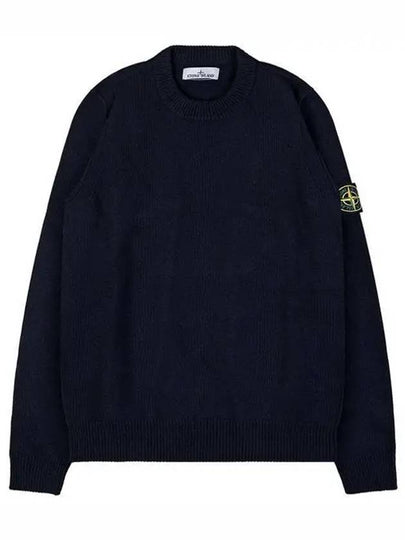 Logo Patch Crew Neck Wool Knit Top Navy - STONE ISLAND - BALAAN 2