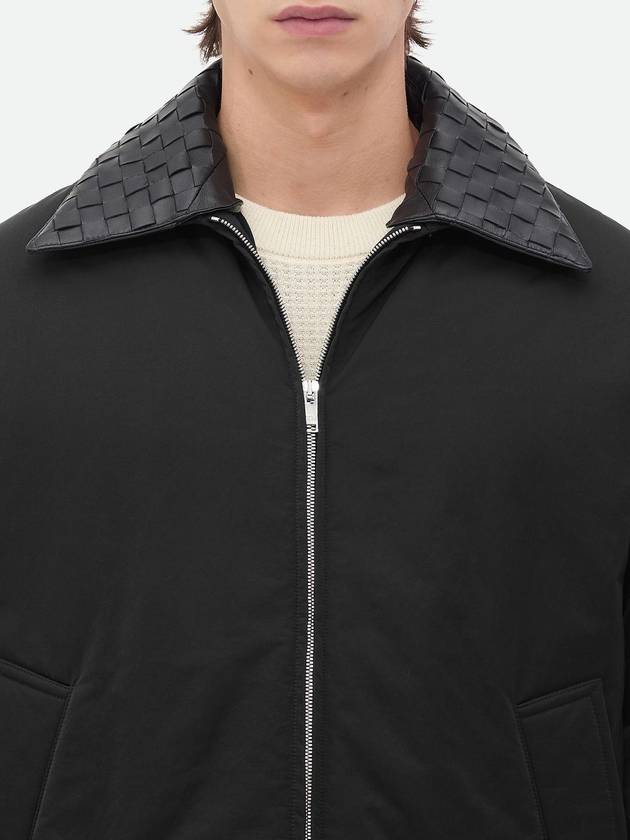 Intrecciato Leather Collar Tech Nylon Puffer Jacket Black - BOTTEGA VENETA - BALAAN 6