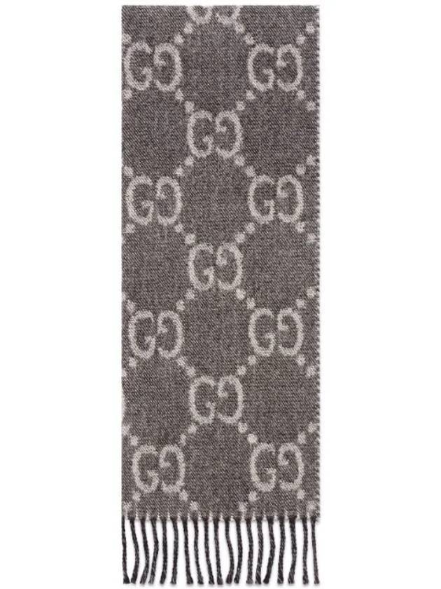 GG Jacquard Two-Tone Tassel Wool Muffler Grey Black - GUCCI - BALAAN 1