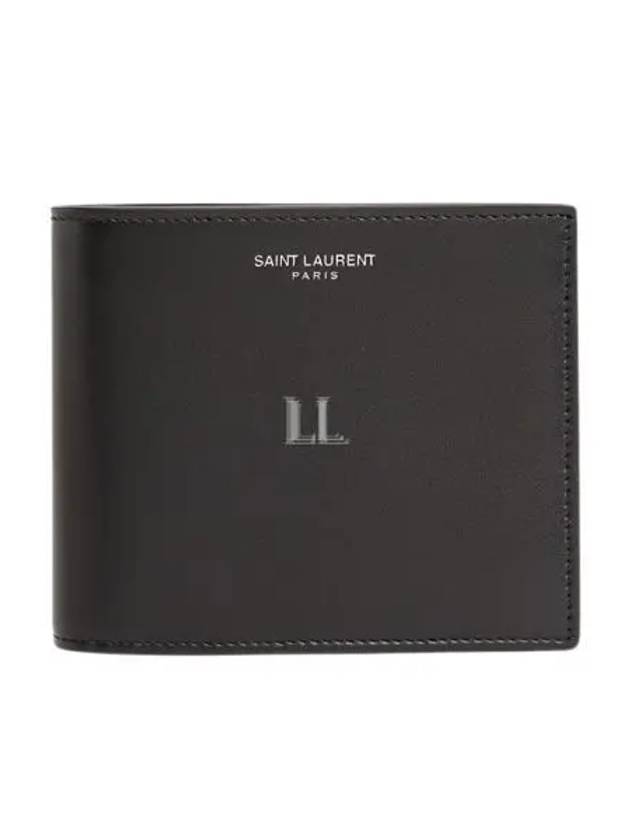 Logo Smooth Leather Half Wallet Black - SAINT LAURENT - BALAAN 2