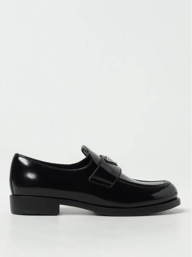 Triangle Logo Brush Leather Loafers Black - PRADA - BALAAN 2