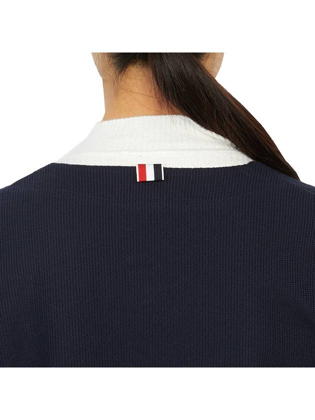 Cricket Stripe Lightweight Textured Cotton V-Neck Cardigan Navy - THOM BROWNE - BALAAN 10