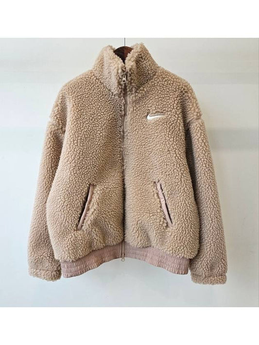 NSW Swoosh Fleece Sherpa Fur Jacket Beige - NIKE - BALAAN 2