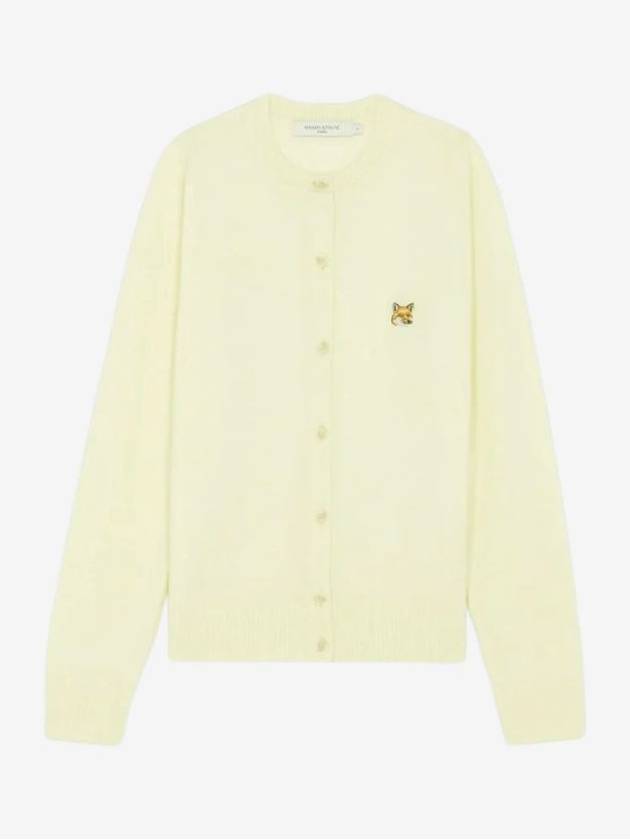 Fox Head Round Neck Cardigan Yellow Women s - MAISON KITSUNE - BALAAN 1