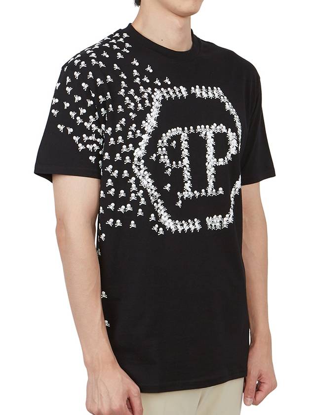 Skull Bones Logo Print Cotton Short Sleeve T-Shirt Black - PHILIPP PLEIN - BALAAN 4