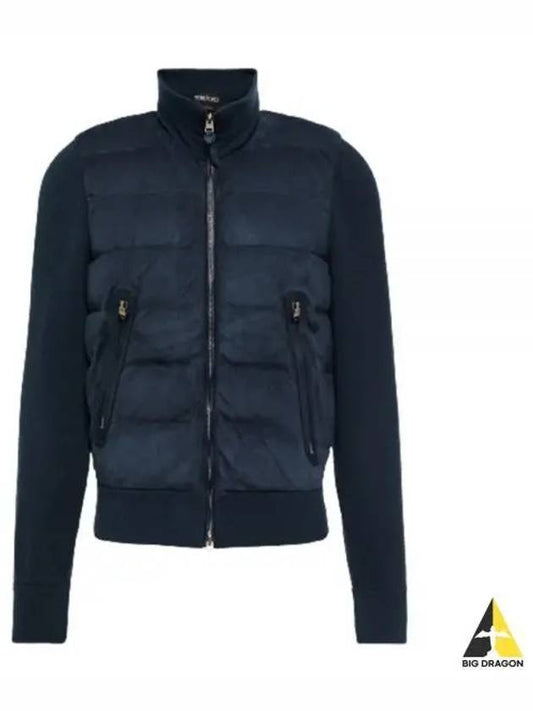 Front Zip  Down Suede Jacket Ink Blue - TOM FORD - BALAAN 2