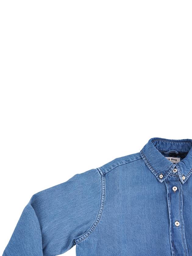 Embroidered Logo Denim Shirt Navy - MIU MIU - BALAAN 6