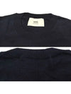 Heart Embroidered Logo Crew Neck Knit Top Navy - AMI - BALAAN 3