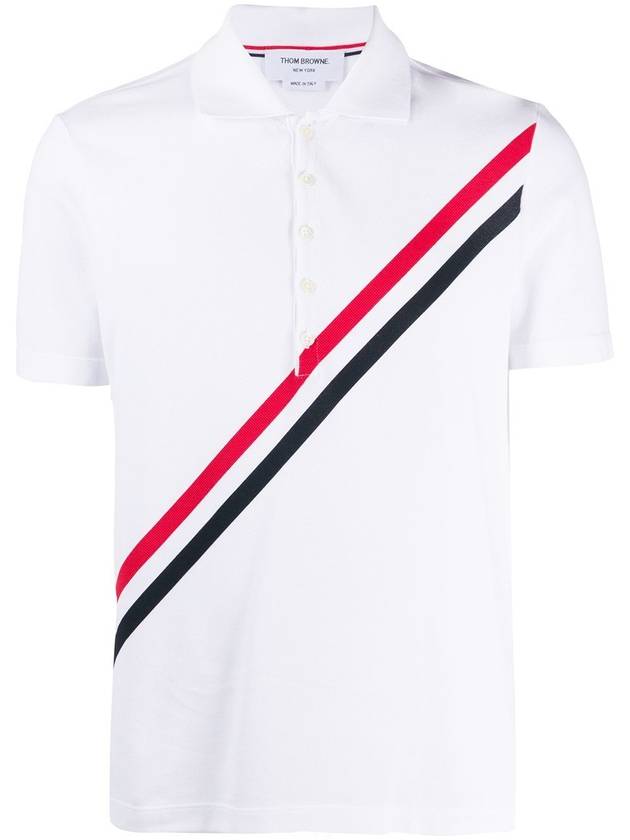 Diagonal Stripe Short Sleeve Polo Shirt White - THOM BROWNE - BALAAN 2