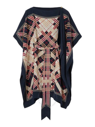 Burberry Abstract Check Print Silk Belted Cape - BURBERRY - BALAAN 1