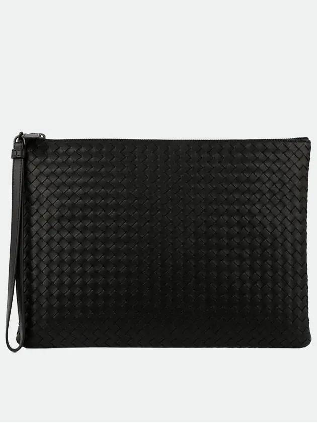 Intrecciato Strap Clutch Bag Black - BOTTEGA VENETA - BALAAN 3