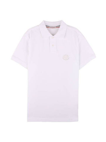 Men's Logo Patch Collar PK Shirt White - MONCLER - BALAAN.