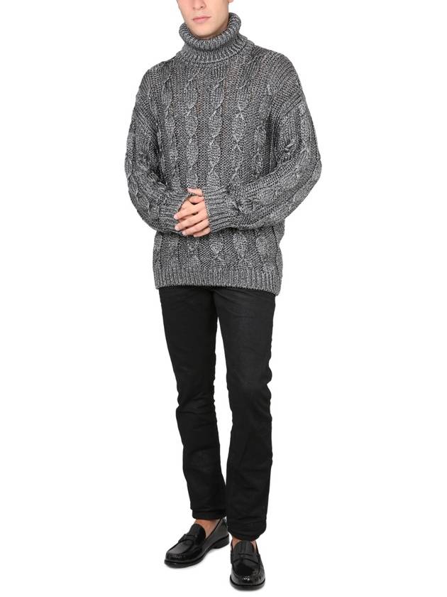 cable knit turtleneck silver - SAINT LAURENT - BALAAN 3