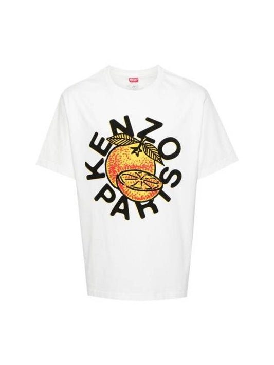 Orange Print Classic Cotton Short Sleeve T-Shirt White - KENZO - BALAAN 1