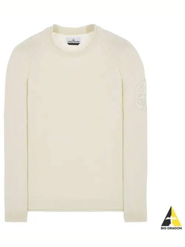 Embroidered Logo Crew Neck Lambswool Knit Top Ivory - STONE ISLAND - BALAAN 2