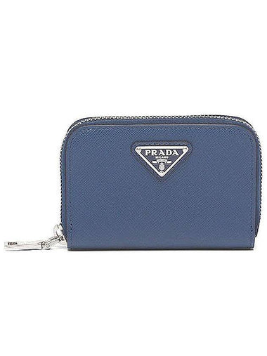 Triangle Logo Saffiano Leather Card Wallet Blue - PRADA - BALAAN 1