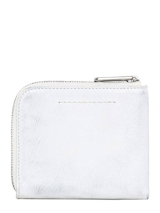 MM6 Logo Leather Zipper Half Wallet Off White - MAISON MARGIELA - BALAAN 2