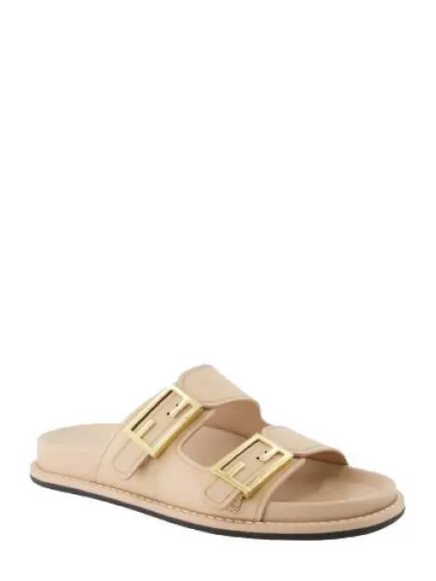 Women's FF Leather Fill Flat Sandals Slippers Beige - FENDI - BALAAN 2