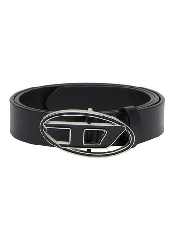 Logo Buckle Leather Belt Black - DIESEL - BALAAN 1