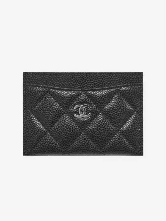 Classic Card Holder Grained Calfskin Silver Black - CHANEL - BALAAN 4